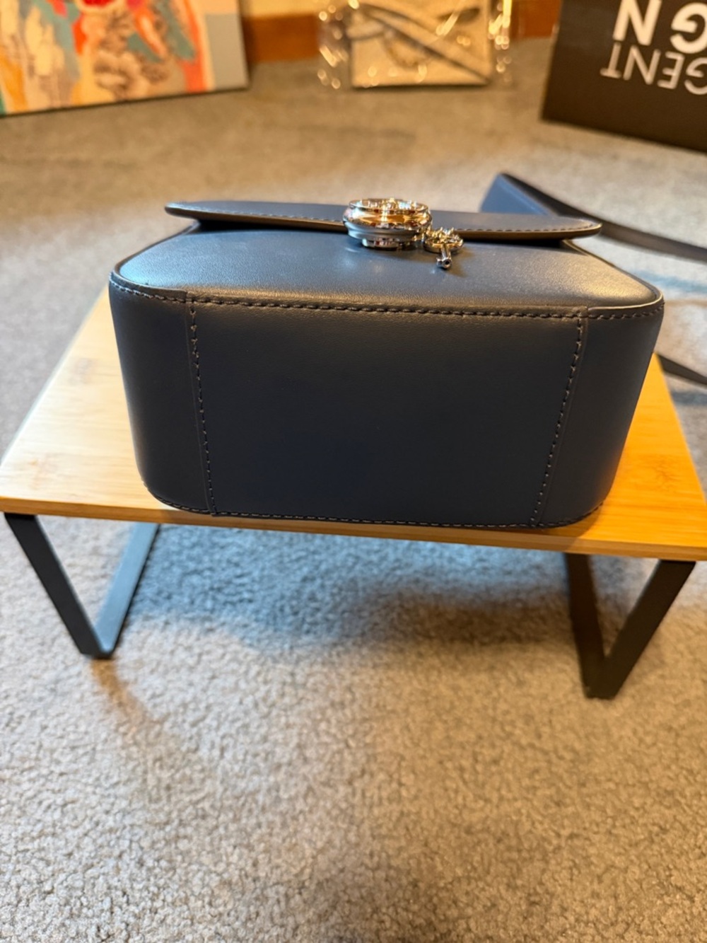 Michael Kors Blue Leather Crossbody with MK Charm - Picture 9 of 9